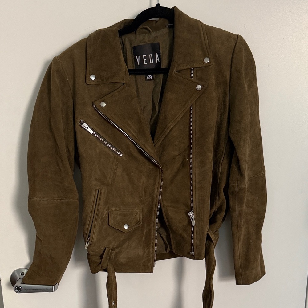Veda Women's Olive Suede Leather Jacket